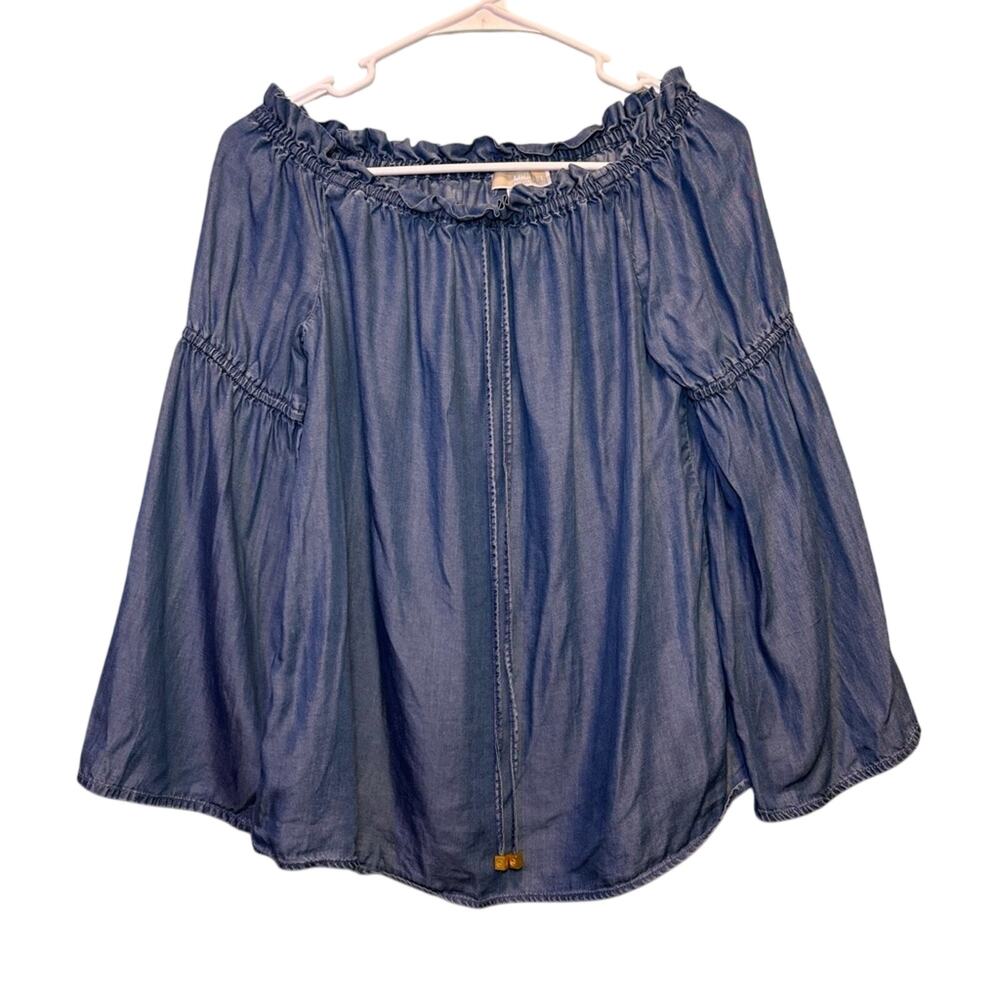 MICHAEL Michael Kors Chambray Off-Shoulder Peasant Top | Small